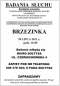 Bezpłatne badanie słuchu - 20 lipca 2011, godz. 16:00 - Brzezinka, ul. Czernichowska 4